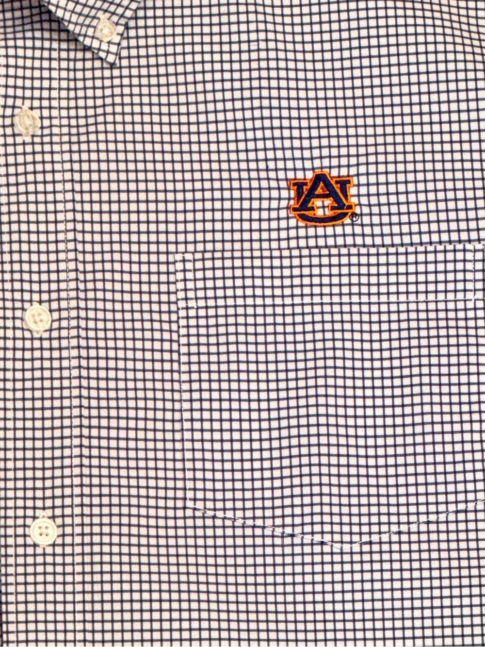 Auburn Tigers Logo Navy/White Check SS Button-Down Shirt - Men
